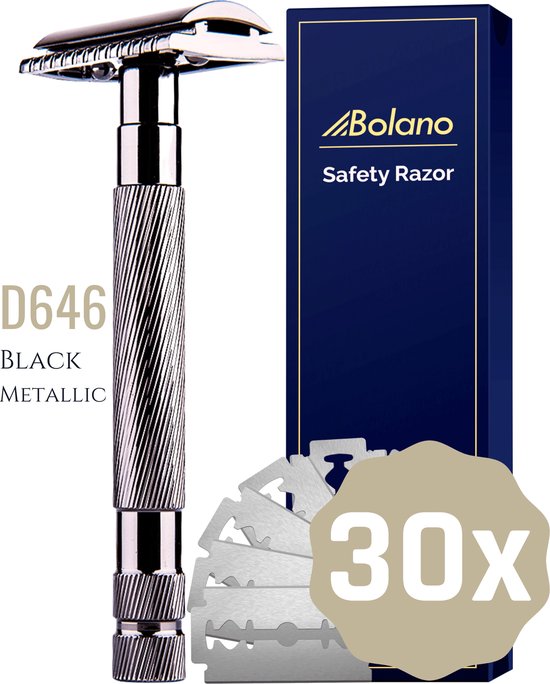 <strong></noscript>Bolano® Safety Razor Black Metallic + 30 Double Edge Scheermesjes</strong>