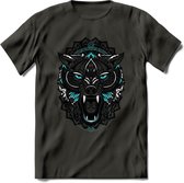 Wolf - Dieren Mandala T-Shirt | Lichtblauw | Grappig Verjaardag Zentangle Dierenkop Cadeau Shirt | Dames - Heren - Unisex | Wildlife Tshirt Kleding Kado | - Donker Grijs - L