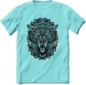 Wolf - Dieren Mandala T-Shirt | Lichtblauw | Grappig Verjaardag Zentangle Dierenkop Cadeau Shirt | Dames - Heren - Unisex | Wildlife Tshirt Kleding Kado | - Licht Blauw - XXL
