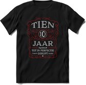 10 Jaar Legendarisch Gerijpt T-Shirt | Rood - Grijs | Grappig Verjaardag en Feest Cadeau Shirt | Dames - Heren - Unisex | Tshirt Kleding Kado | - Zwart - M