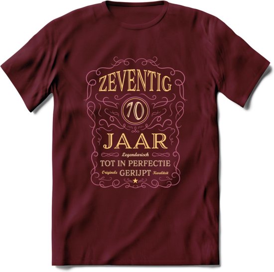 70 Jaar Legendarisch Gerijpt T-Shirt | Oud Roze - Ivoor | Grappig Verjaardag en Feest Cadeau Shirt | Dames - Heren - Unisex | Tshirt Kleding Kado | - Burgundy - L