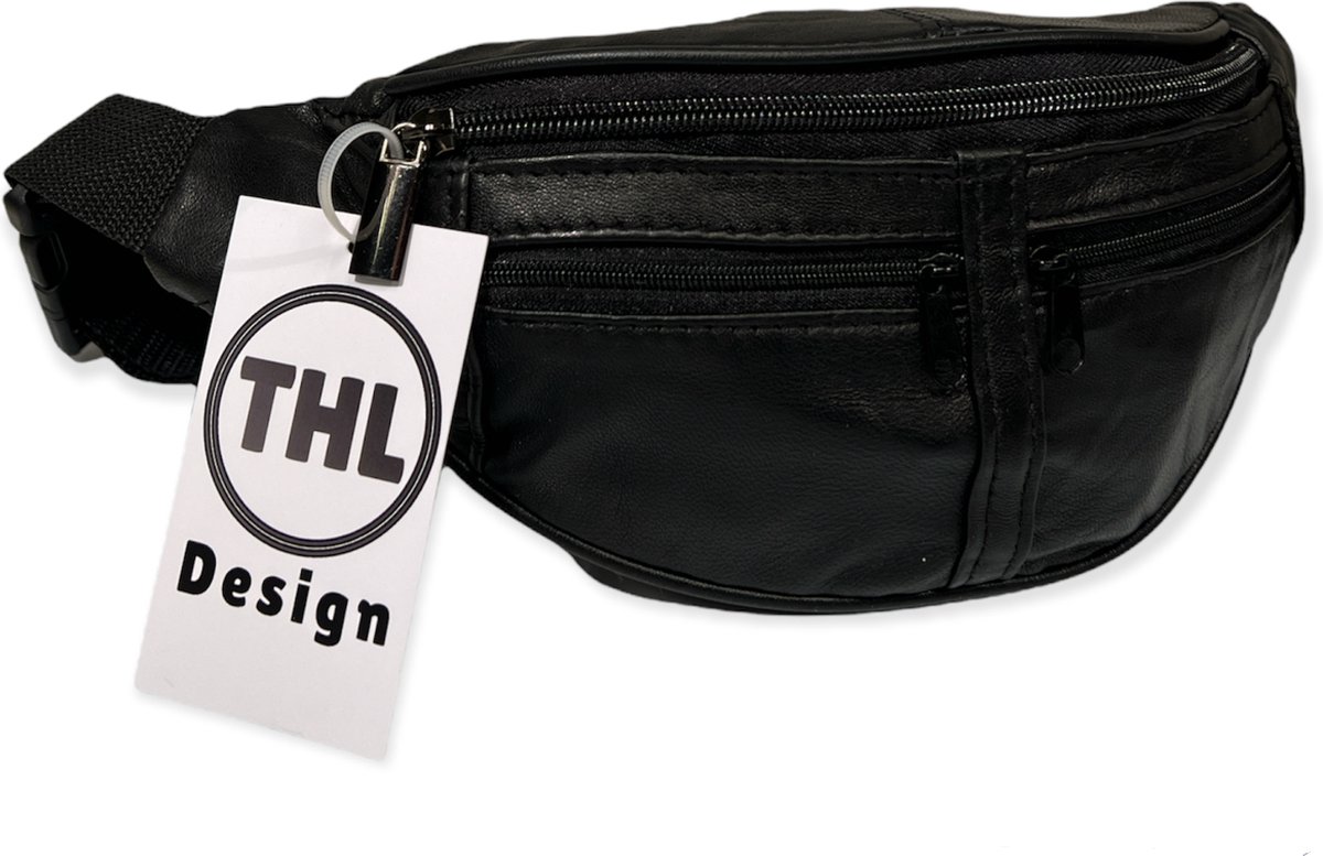 THL Design - Leren Heuptas Dames / Heren - Buideltas - Plat Model - Echt Leer Zwart - THL Design