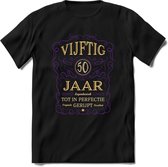 50 Jaar Legendarisch Gerijpt T-Shirt | Paars - Ivoor | Grappig Verjaardag en Feest Cadeau Shirt | Dames - Heren - Unisex | Tshirt Kleding Kado | - Zwart - L