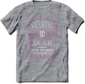 40 Jaar Legendarisch Gerijpt T-Shirt | Roze - Grijs | Grappig Verjaardag en Feest Cadeau Shirt | Dames - Heren - Unisex | Tshirt Kleding Kado | - Donker Grijs - Gemaleerd - 3XL