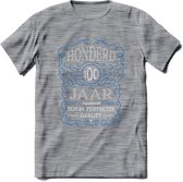 100 Jaar Legendarisch Gerijpt T-Shirt | Blauw - Grijs | Grappig Verjaardag en Feest Cadeau Shirt | Dames - Heren - Unisex | Tshirt Kleding Kado | - Donker Grijs - Gemaleerd - 3XL