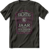 80 Jaar Legendarisch Gerijpt T-Shirt | Roze - Grijs | Grappig Verjaardag en Feest Cadeau Shirt | Dames - Heren - Unisex | Tshirt Kleding Kado | - Donker Grijs - 3XL