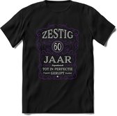 60 Jaar Legendarisch Gerijpt T-Shirt | Paars - Grijs | Grappig Verjaardag en Feest Cadeau Shirt | Dames - Heren - Unisex | Tshirt Kleding Kado | - Zwart - XL