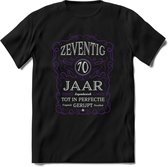 70 Jaar Legendarisch Gerijpt T-Shirt | Paars - Grijs | Grappig Verjaardag en Feest Cadeau Shirt | Dames - Heren - Unisex | Tshirt Kleding Kado | - Zwart - M