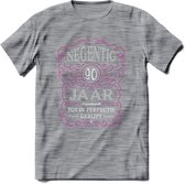 90 Jaar Legendarisch Gerijpt T-Shirt | Roze - Grijs | Grappig Verjaardag en Feest Cadeau Shirt | Dames - Heren - Unisex | Tshirt Kleding Kado | - Donker Grijs - Gemaleerd - 3XL