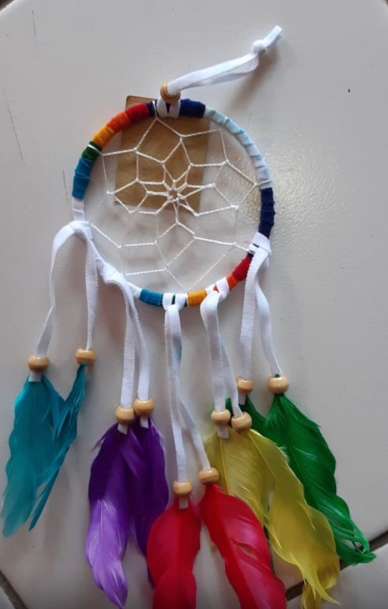 Dromenvanger wit nepleer regenboog ±12cm zonder kleintjes kleur veer