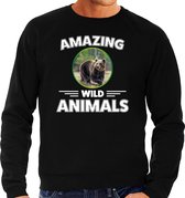 Sweater beer - zwart - heren - amazing wild animals - cadeau trui beer / beren liefhebber M