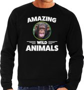 Sweater chimpansee - zwart - heren - amazing wild animals - cadeau trui chimpansee / chimpansee apen liefhebber S