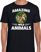 T-shirt giraffe - zwart - heren - amazing wild animals - cadeau shirt giraffe / giraffen liefhebber M