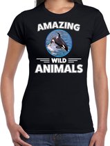 T-shirt orka - zwart - dames - amazing wild animals - cadeau shirt orka / orka walvissen liefhebber M