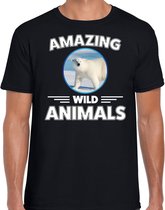 T-shirt ijsbeer - zwart - heren - amazing wild animals - cadeau shirt ijsbeer / ijsberen liefhebber XL