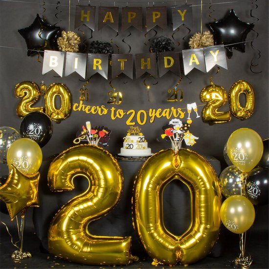 palm gallon Disco Fissaly® 20 Jaar Verjaardag Decoratie Versiering - Ballonnen – Jubileum Man  & Vrouw -... | bol.com