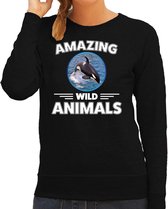 Sweater orka - zwart - dames - amazing wild animals - cadeau trui orka / orka walvissen liefhebber L