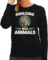 Sweater wolf - zwart - dames - amazing wild animals - cadeau trui wolf / wolven liefhebber 2XL