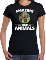 T-shirt olifant - zwart - dames - amazing wild animals - cadeau shirt olifant / olifanten liefhebber XS