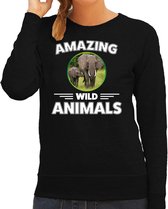 Sweater olifant - zwart - dames - amazing wild animals - cadeau trui olifant / olifanten liefhebber L