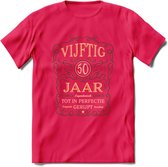 50 Jaar Legendarisch Gerijpt T-Shirt | Mos - Ivoor | Grappig Verjaardag en Feest Cadeau Shirt | Dames - Heren - Unisex | Tshirt Kleding Kado | - Roze - S