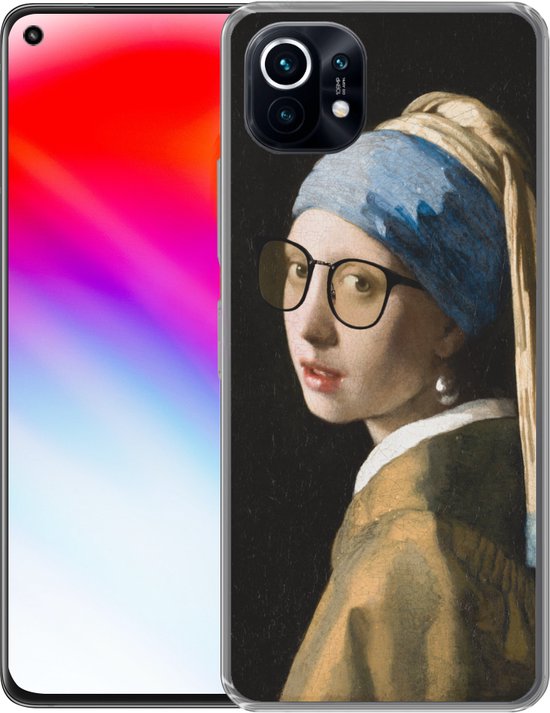 Telefoonhoesje Geschikt voor Xiaomi Mi 11 hoesje - Meisje met de parel - Vermeer - Bril - Siliconen Telefoonhoesje Telefoonhoesje