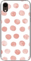 Geschikt voor iPhone XR hoesje - Stippen - Roze - Wit - Siliconen Telefoonhoesje