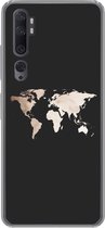 Geschikt voor Xiaomi Mi Note 10 hoesje - Wereldkaart - Leer - Zwart - Siliconen Telefoonhoesje
