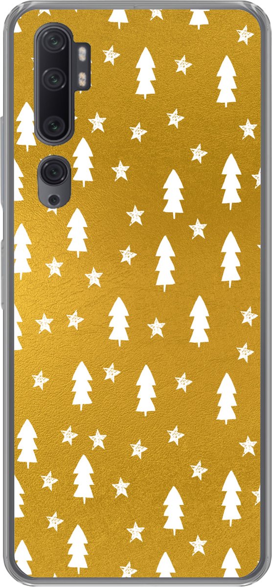 Telefoonhoesje Geschikt voor Xiaomi Mi Note 10 hoesje - Kerstboom - Sterren - Goud - Siliconen Telefoonhoesje Telefoonhoesje