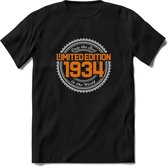 1934 Limited Edition Ring T-Shirt | Zilver - Goud | Grappig Verjaardag en Feest Cadeau Shirt | Dames - Heren - Unisex | Tshirt Kleding Kado | - Zwart - S