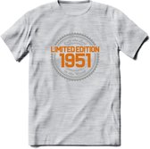 1951 Limited Edition Ring T-Shirt | Zilver - Goud | Grappig Verjaardag en Feest Cadeau Shirt | Dames - Heren - Unisex | Tshirt Kleding Kado | - Licht Grijs - Gemaleerd - XXL