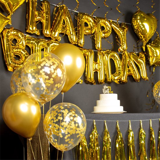 Supermarkt Hick bijtend Fissaly® 45 Stuks Gouden Verjaardag Decoratie Versiering met Ballonnen  –Happy Birthday... | bol.com