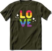 Love | Pride T-Shirt | Grappig LHBTIQ+ / LGBTQ / Gay / Homo / Lesbi Cadeau Shirt | Dames - Heren - Unisex | Tshirt Kleding Kado | - Leger Groen - S