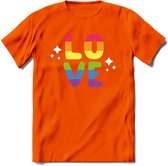 Love | Pride T-Shirt | Grappig LHBTIQ+ / LGBTQ / Gay / Homo / Lesbi Cadeau Shirt | Dames - Heren - Unisex | Tshirt Kleding Kado | - Oranje - 3XL