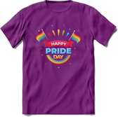 Happy Pride Day | Pride T-Shirt | Grappig LHBTIQ+ / LGBTQ / Gay / Homo / Lesbi Cadeau Shirt | Dames - Heren - Unisex | Tshirt Kleding Kado | - Paars - L