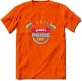 Happy Pride Day | Pride T-Shirt | Grappig LHBTIQ+ / LGBTQ / Gay / Homo / Lesbi Cadeau Shirt | Dames - Heren - Unisex | Tshirt Kleding Kado | - Oranje - M