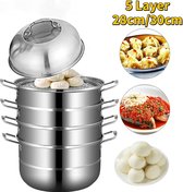 5 Laags - Voedselstomer - RVS - Voorraadpan - Voor Thuis - Stomen - Dumplings - Rijst Koken - Gestoomde Schotel - 28cm