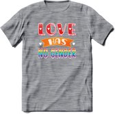 Love Has No Gnder | Pride T-Shirt | Grappig LHBTIQ+ / LGBTQ / Gay / Homo / Lesbi Cadeau Shirt | Dames - Heren - Unisex | Tshirt Kleding Kado | - Donker Grijs - Gemaleerd - XL