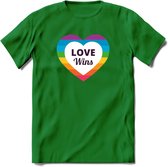 Love Wins | Pride T-Shirt | Grappig LHBTIQ+ / LGBTQ / Gay / Homo / Lesbi Cadeau Shirt | Dames - Heren - Unisex | Tshirt Kleding Kado | - Donker Groen - XXL