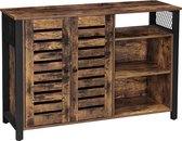 FURNIBELLA - Dressoir, kast met 2 deuren, verstelbare planken, voor eetkamer, woonkamer, keuken, 110 x 33 x 75 cm, industrieel ontwerp, vintage bruin-zwart LSC083B01