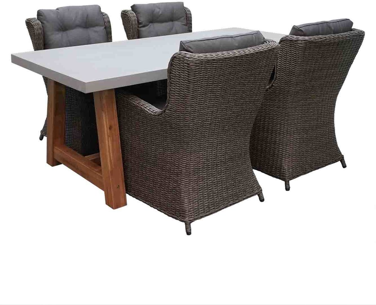 Denza Furniture Veltis/Pisa dining tuinset 5-delig | betonlook & wicker | 200cm | 4 personen