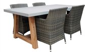 Denza Furniture Veltis/Toulouse betonlook & wicker dining tuinset 5-delig 200x100 cm | 4 personen