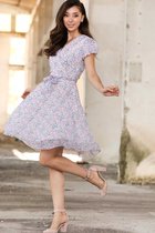 HASVEL- Chiffon lila jurk met bloemen-Jurk-Dress- Maxi jurk-Maat 44
