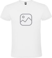 Wit  T shirt met  " Geen foto icon " print Zilver size S