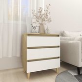 Dressoir 60x35x69 cm spaanplaat wit en sonoma eikenkleurig