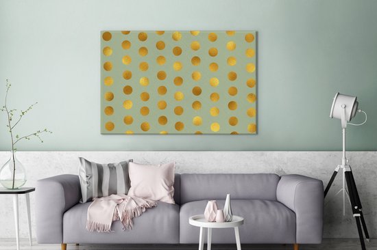Motif de Luxe de points dorés sur fond vert 120x80 cm - Tirage photo sur toile (Décoration murale salon / chambre)