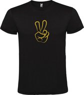 Zwart  T shirt met  "Peace  / Vrede teken" print Goud size M