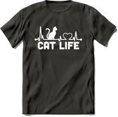 Cat Life - Katten T-Shirt Kleding Cadeau | Dames - Heren - Unisex | Kat / Dieren shirt | Grappig Verjaardag kado | Tshirt Met Print | - Donker Grijs - M