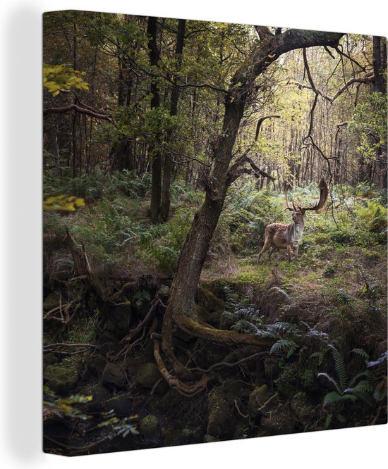 Tableau sur toile Animal de la forêt - Cerf - Soleil - 20x20 cm - Décoration murale
