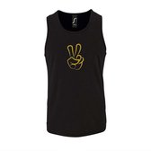 Zwarte Tanktop sportshirt met "Peace / Vrede teken" Print Goud Size XL